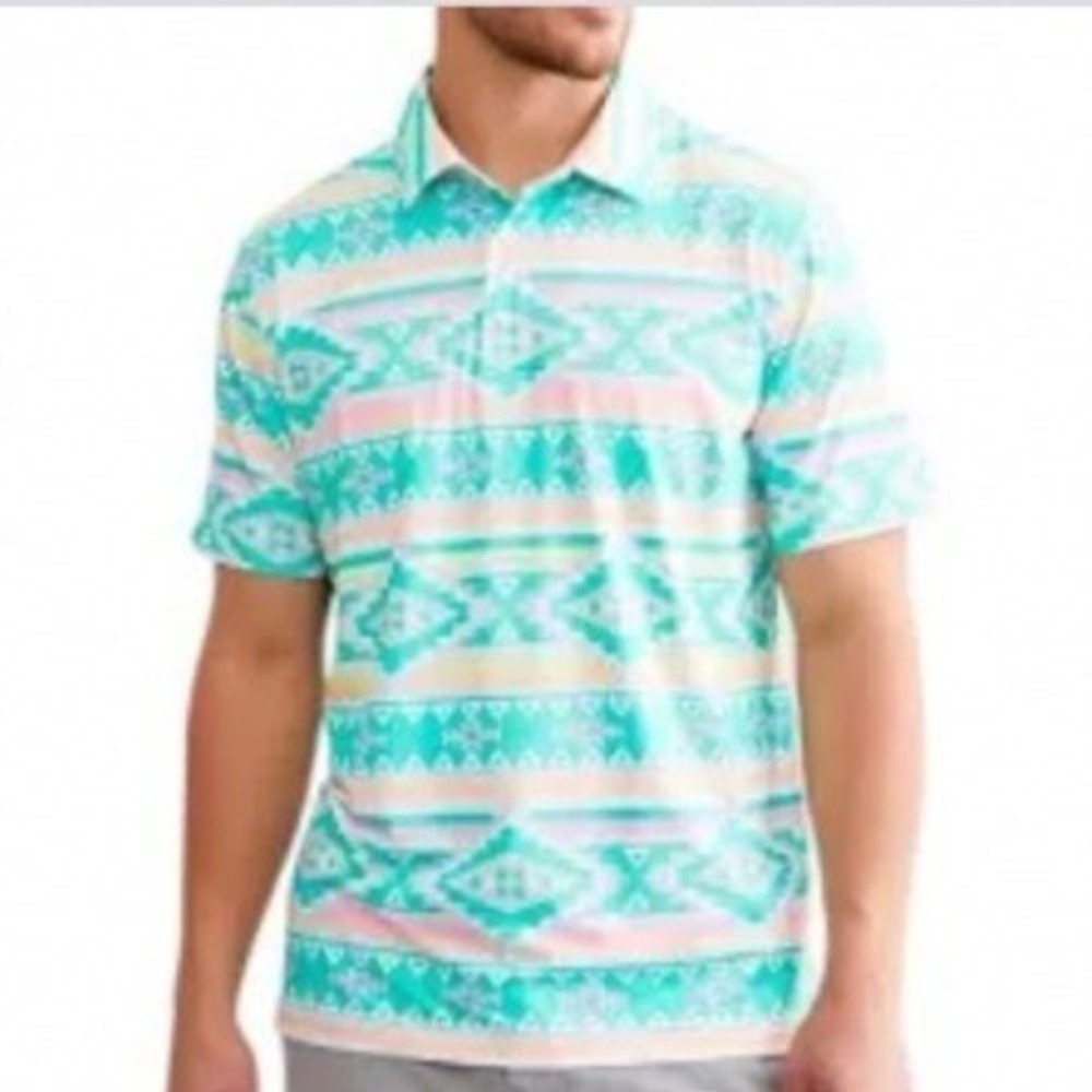 Chubbies Mens Large Short Sleeve Button Down‎ Shirt Geometric Southwestern Teal
